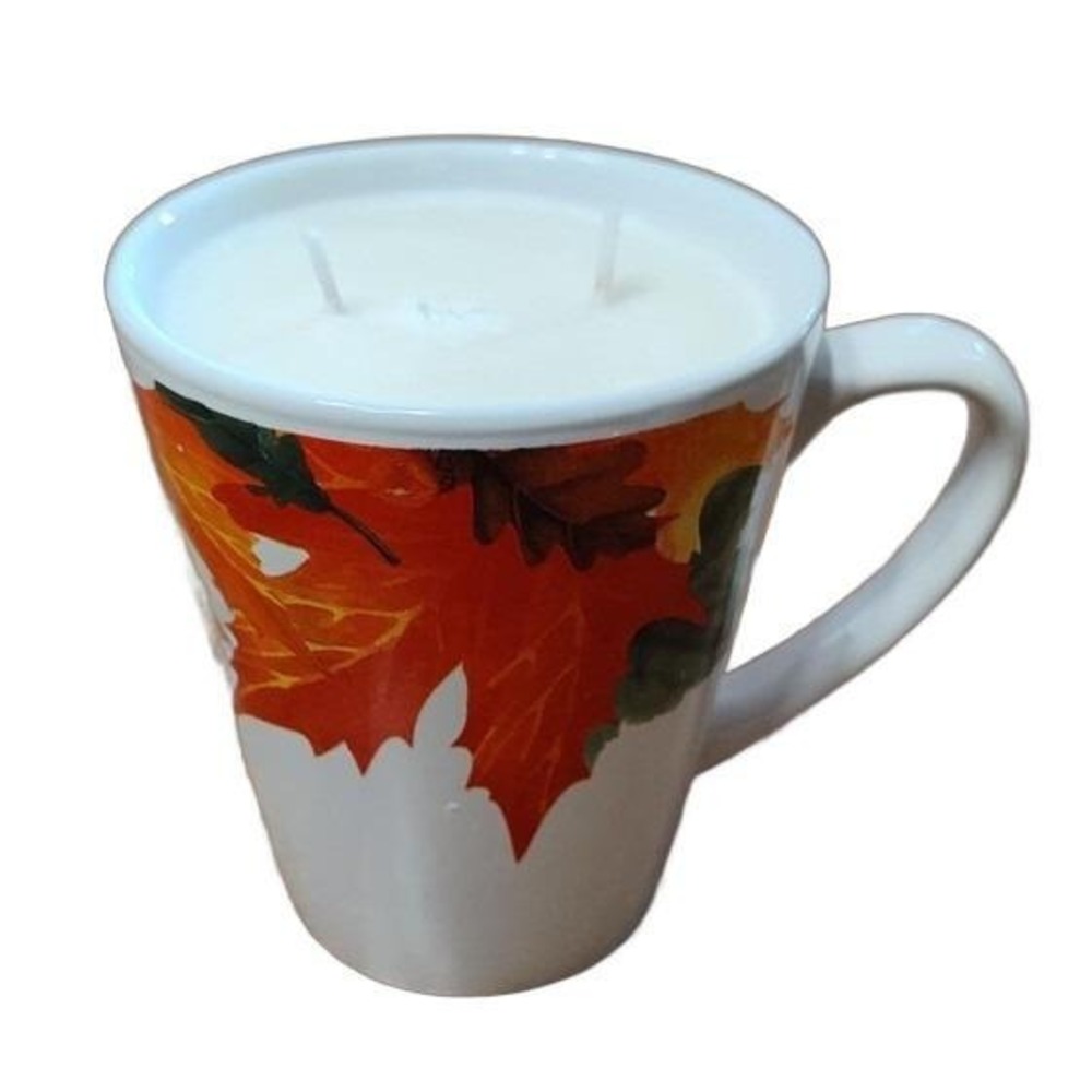 Handmade Autumn Maple Leaves 10 oz Pumpkin Spiceโ Two Wick Mug Candle OOAK B22